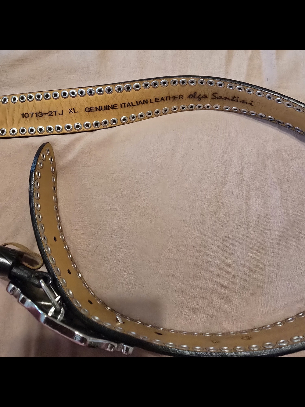 OLGA SANTINI Genuine Leather Vintage Embossed Studded Wrstetn Belt Black - Picture 3 of 6